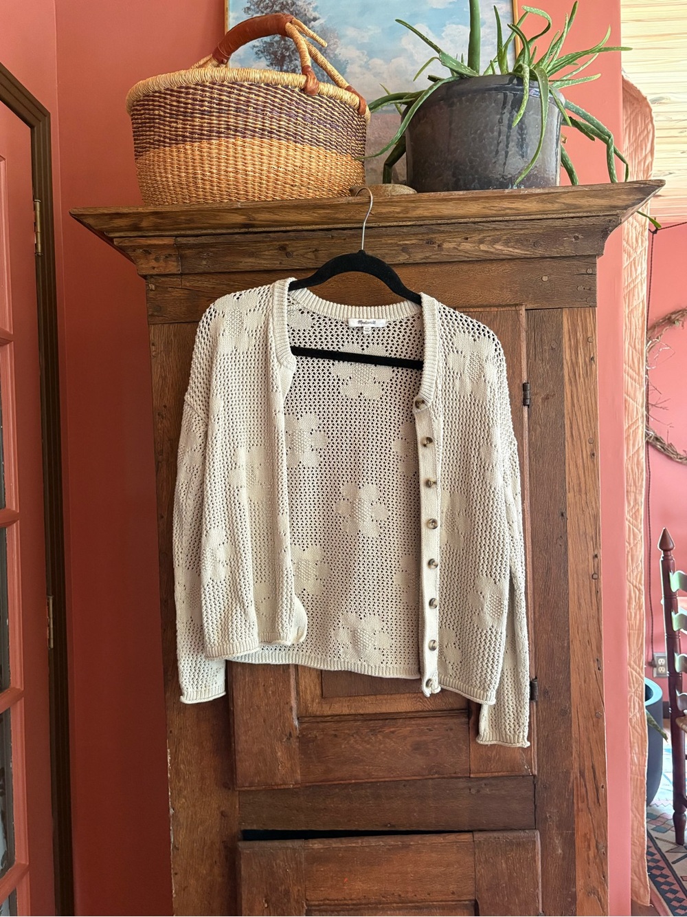 Madewell Cotton Crochet Floral Openwork Button-Front Cardigan